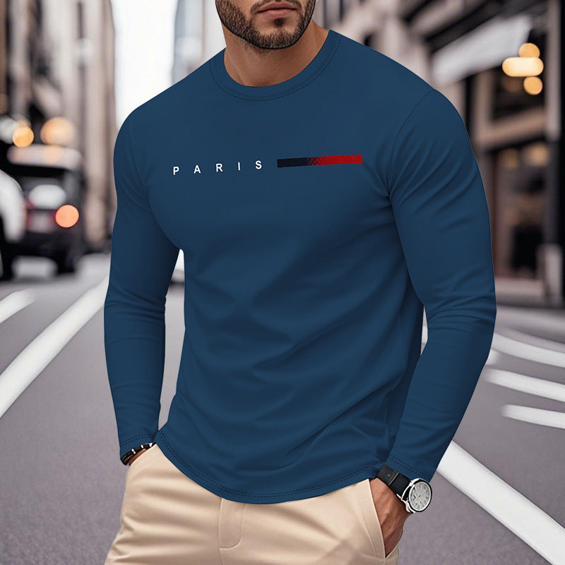 Herren Langarm T-Shirt mit modernem Paris-Druck und elastischem Saum Drune