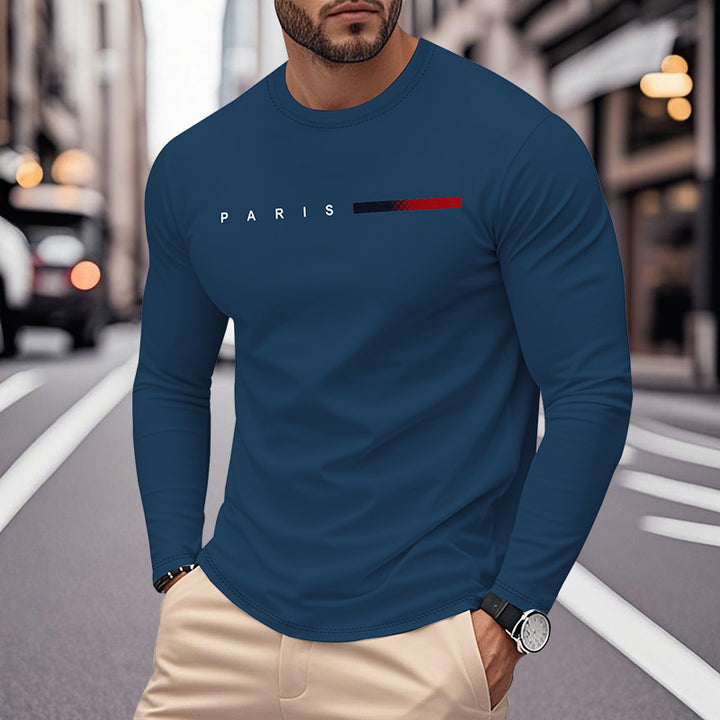 Herren Langarm T-Shirt mit modernem Paris-Druck und elastischem Saum Drune