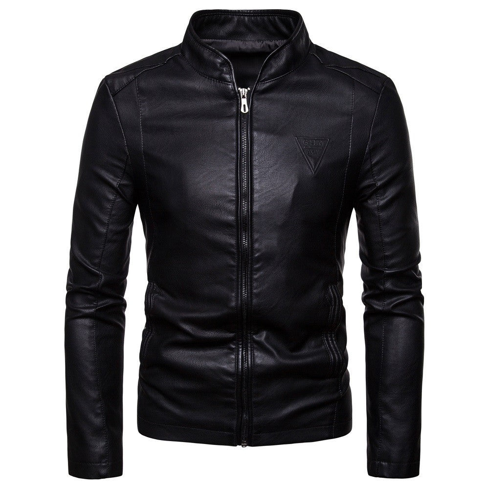 Herren nan schmal geschnittene Lammleder-Bikerjacke mit Stehkragen und tonalen Ziernähten Drune