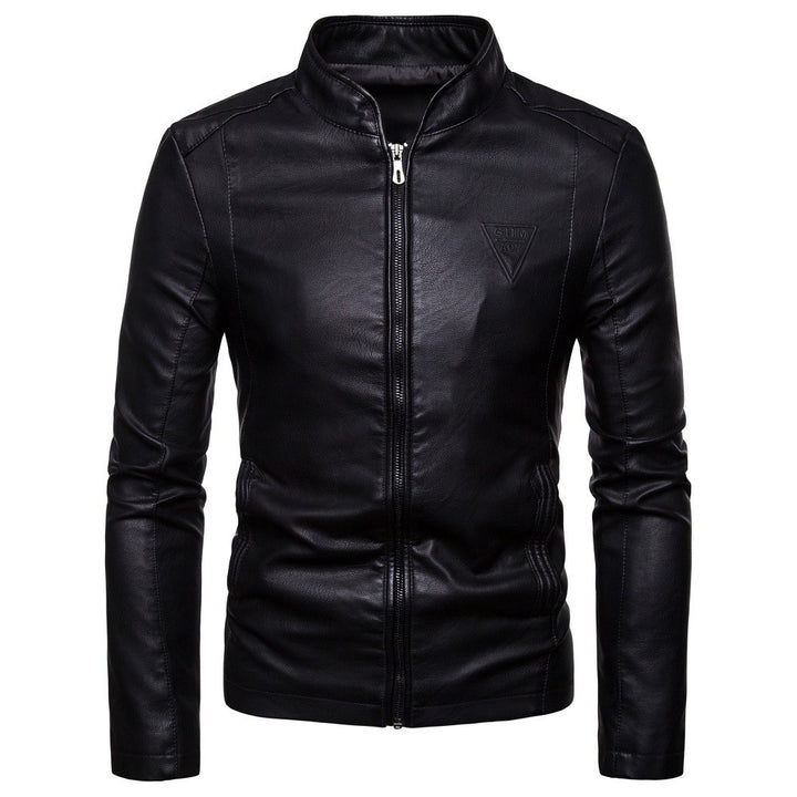 Herren nan schmal geschnittene Lammleder-Bikerjacke mit Stehkragen und tonalen Ziernähten Drune