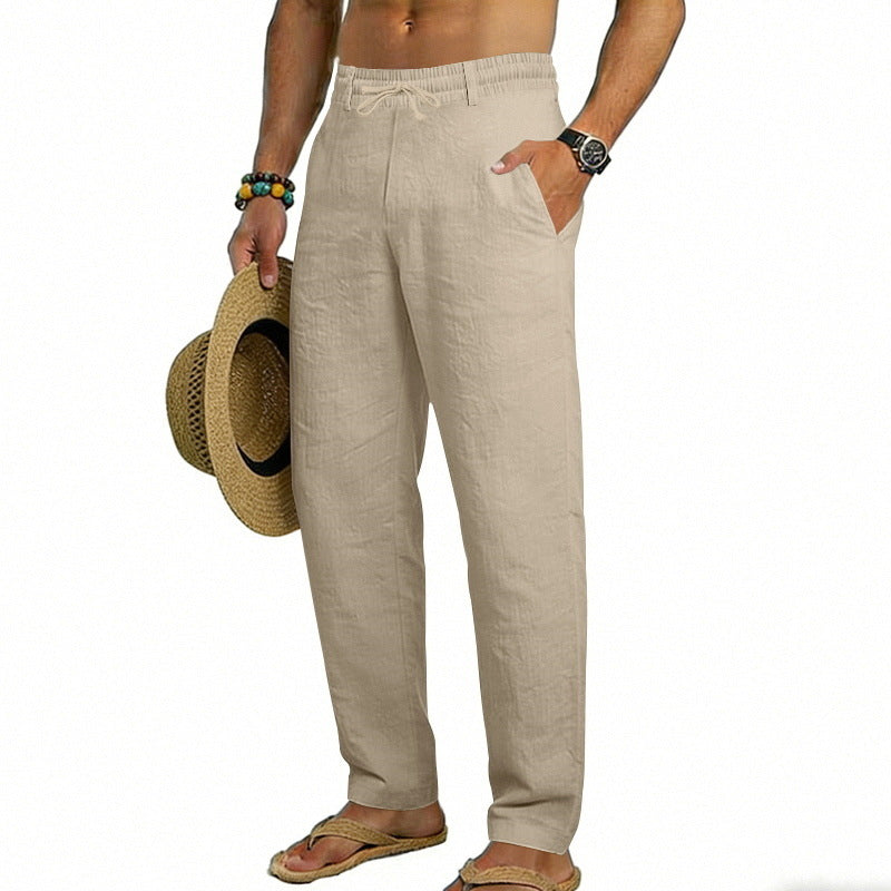 Herren nan luftige Leinen-Relaxhose mit elastischem Komfortbund und geradem Bein Drune