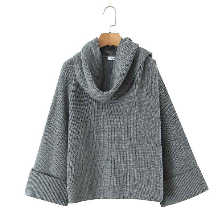Damen Eleganter Strickpullover mit weitem Schnitt und lässigem Rollkragen Drune