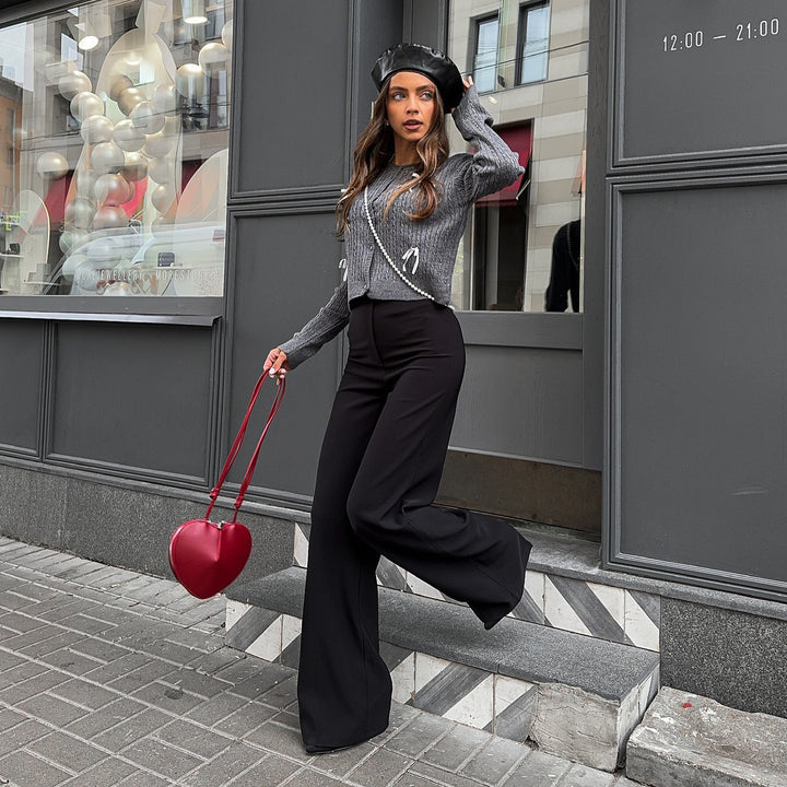 Damen cropped Strickjacke mit eleganten Rüschen und modischen Details Drune