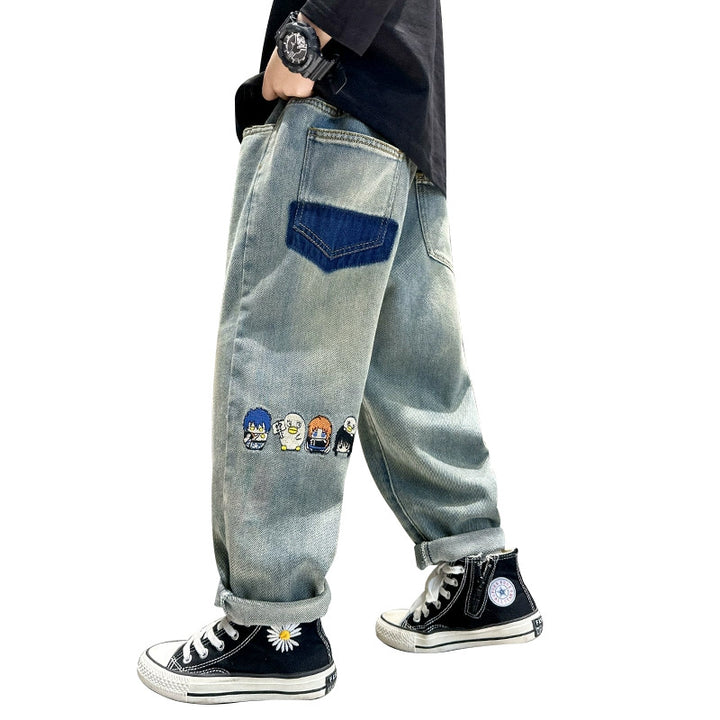Jungen lässige Denim-Hose mit bunten Motiven Drune