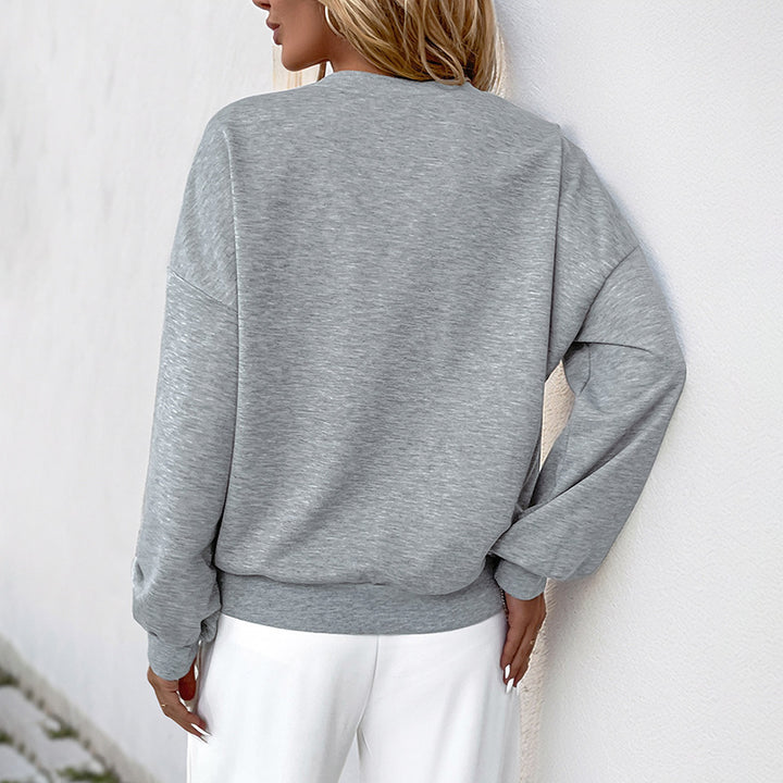 Damen lässiger Sweatshirt mit eleganten Ausschnitten und Perlendetails Drune