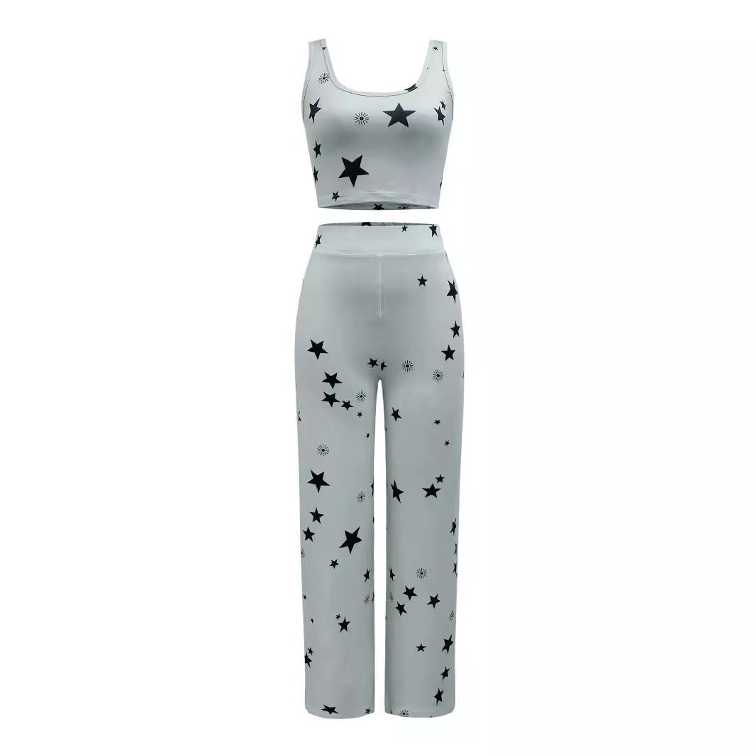 Damen Zweiteiliges Star-Muster Freizeit-Set Drune