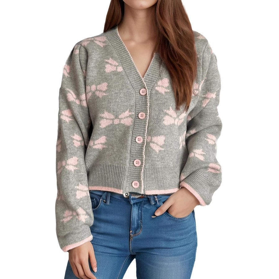 Damen kuschelige Strickjacke mit dekorativem Motiv und Knopfleiste Drune