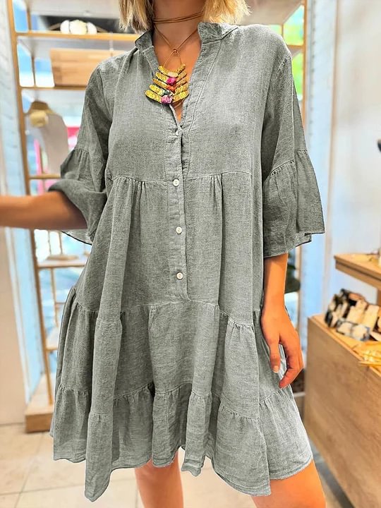 Damen Hemdblusenkleid mit voluminösen Rüschendetails Drune