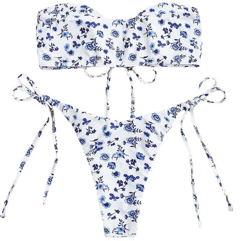 Damen Bandeau-Bikini mit floralen Details und verstellbaren Trägern Drune