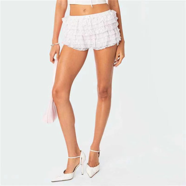 Damen Spitzen-Shorts mit voluminösen Rüschendetails Drune