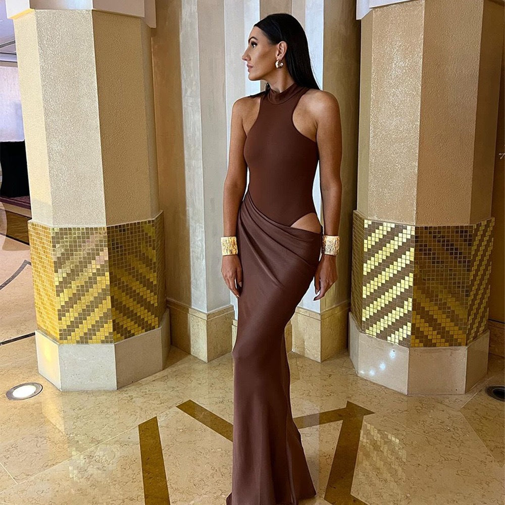 Damen Elegantes Wickelkleid mit hochgeschlossenem Kragen und figurformendem Schnitt Drune
