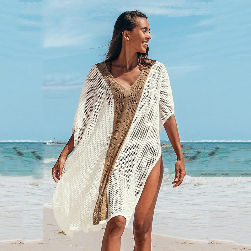 Damen Strandkleid mit romantischem Häkelmuster und voluminösen Ärmeln Drune