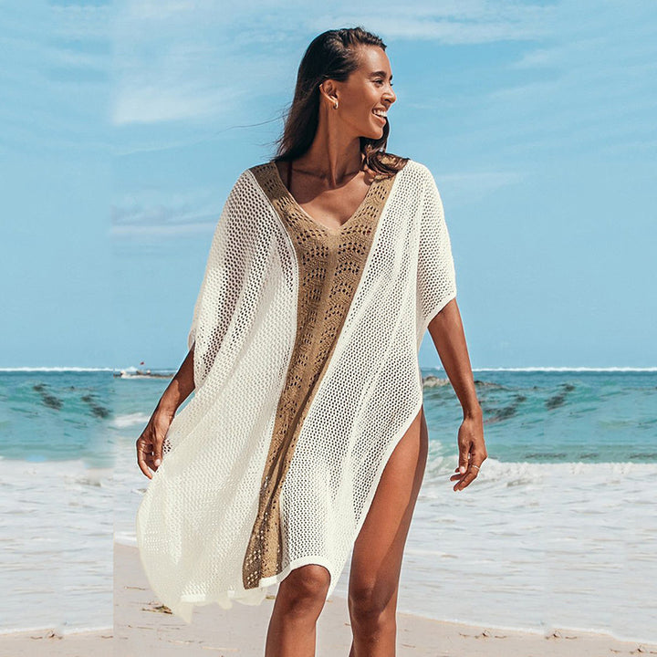 Damen Strandkleid mit romantischem Häkelmuster und voluminösen Ärmeln Drune