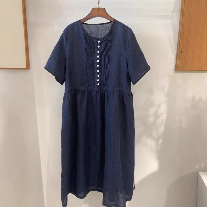 Damen Freizeit Kurzarm Hemdblusenkleid Drune