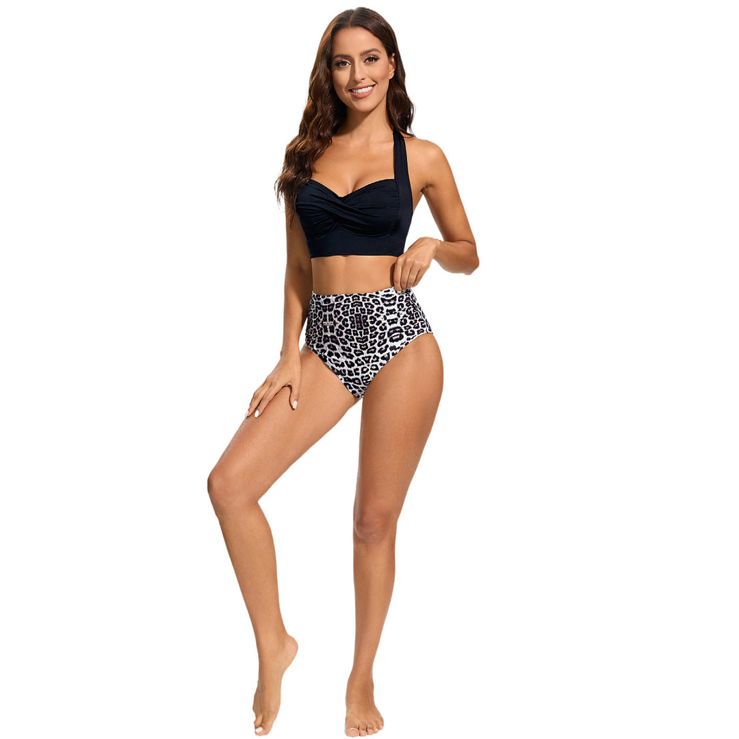 Damen Hochtailliertes Bikini-Set mit gepolstertem Top und Leopardendesign Drune
