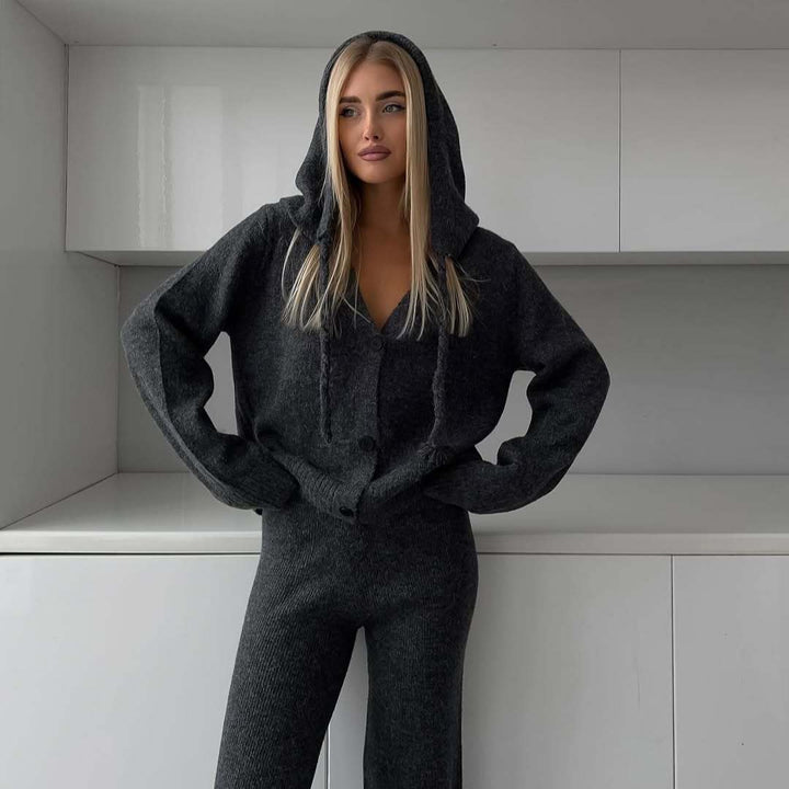 Damen Set aus weichem Strick mit Cardigan und weiten Hosen Drune