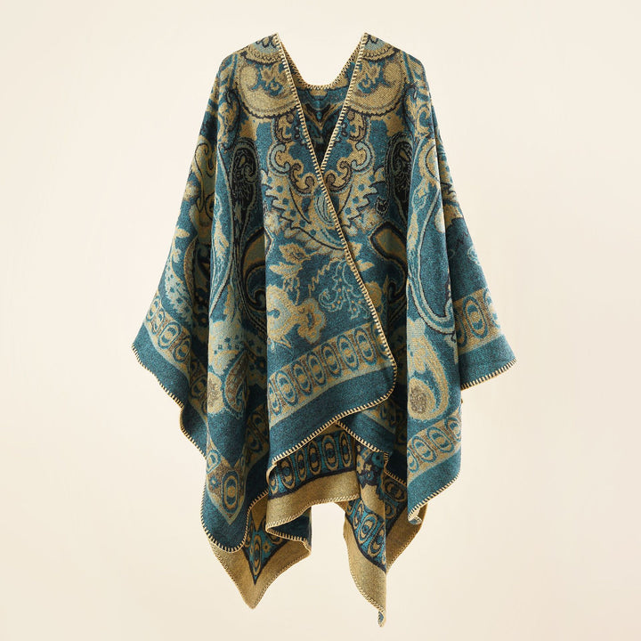 Damen Eleganter Poncho mit kunstvollem floralen Muster und luxuriösem Feel Drune