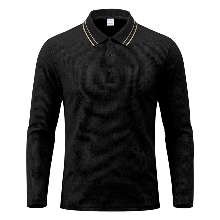 Herren nan langärmeliges Piqué-Poloshirt mit kontrastkragen und dreifach geknöpfter Leiste Drune