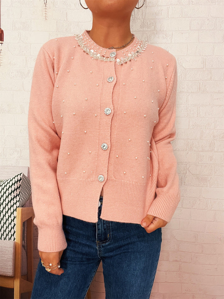 Damen Strickjacke mit Perlenbesatz Drune