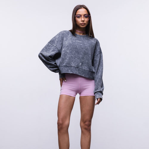 Damen cropped Sweatshirt mit weiten Ärmeln und modischem Wasch-Effekt Drune