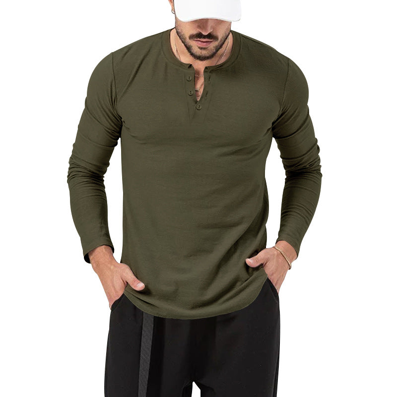Herren Langarm-Henley-Shirt mit hochwertiger Baumwollmischung und modischen Knopfdetails Drune