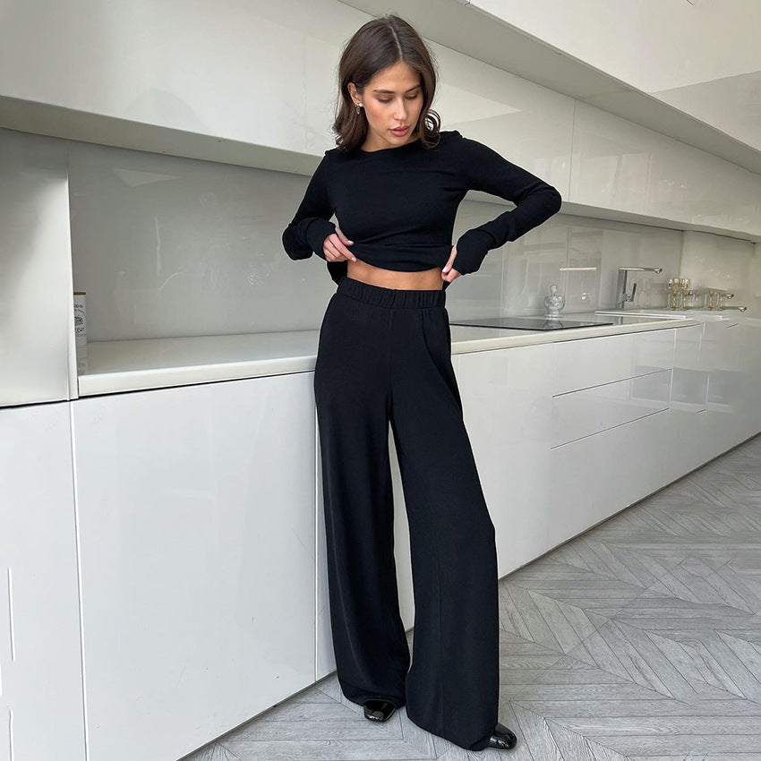 Damen Cropped Pullover und weite Hose Set Drune