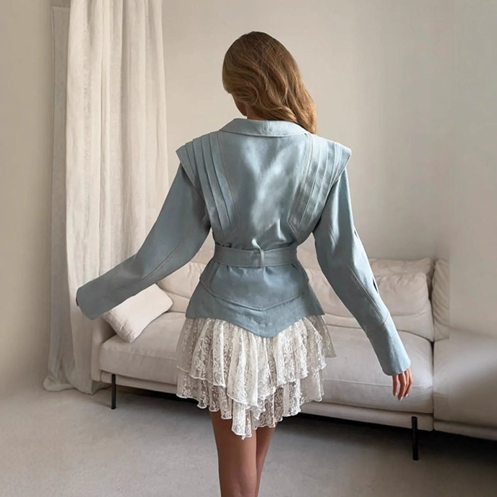 Damen blazer mit voluminösen Ärmeln und elegantem Bindegürtel Drune