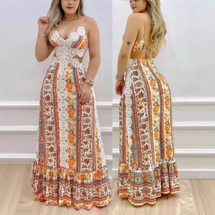 Damen Maxikleid mit anatomischem Schnitt und filigranem Häkelmuster Drune