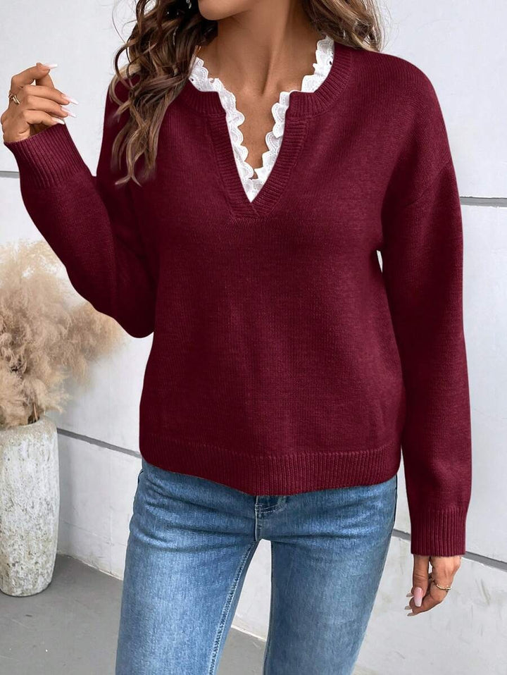 Damen Strickpullover mit elegantem Lagenlook und Rüschenkragen Drune