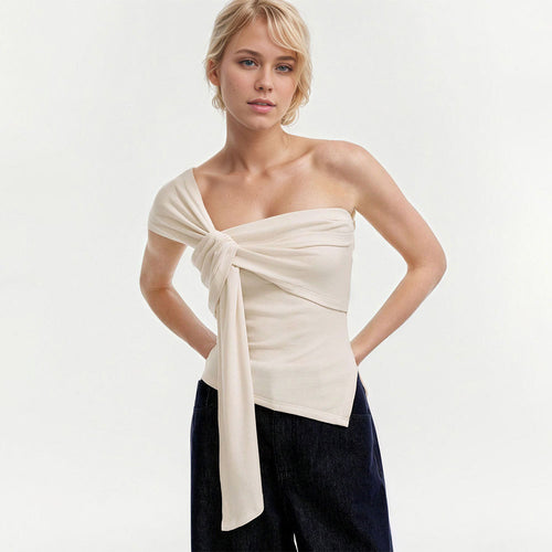 Damen modisches Wickeltop mit asymmetrischem Schnitt und eleganten Bindebändern Drune