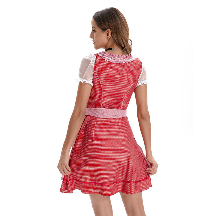 Damen nan traditionelles Dirndlkleid mit Spitzenbluse, Schnürung und Taillenschürze Drune