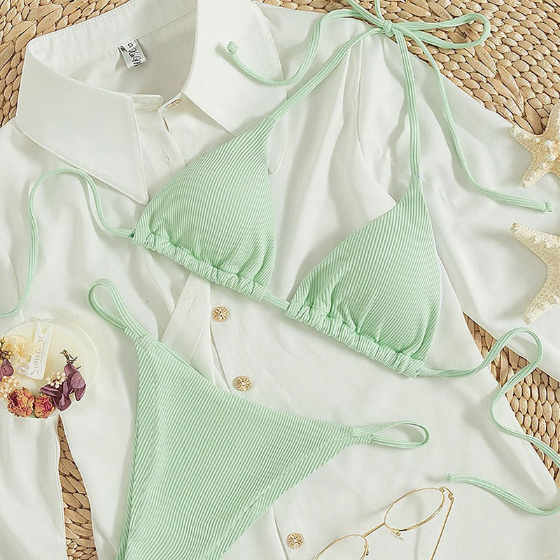 Damen Triangel-Bikini mit anpassbaren Bindebändern und modischem Ripp-Design Drune