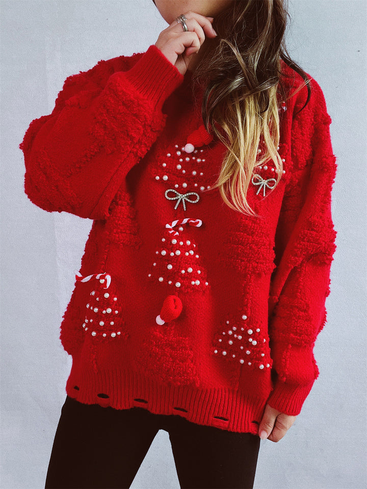 Damen festlicher Pullover mit kreativen Weihnachtsmotiven und strukturiertem Design Drune