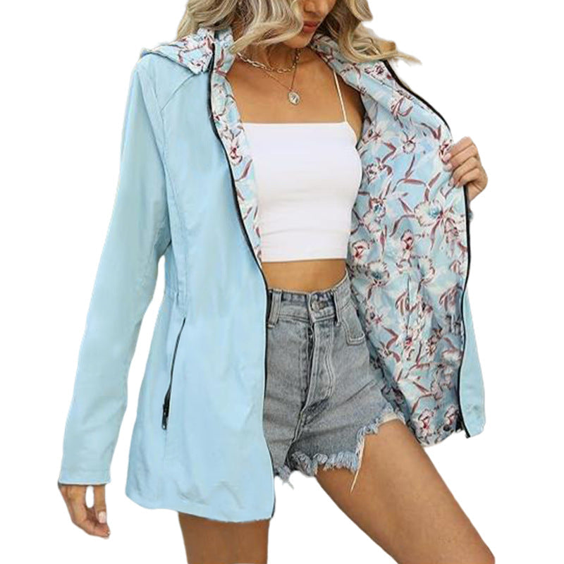 Damen leichte Übergangsjacke mit floralem Innenfutter Drune