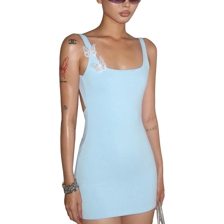 Damen figurbetontes Kleid mit dekorativer Schmetterling-Applikation Drune
