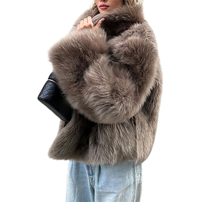 Damen Kuschelige Kunstfelljacke mit voluminösem Kragen Drune