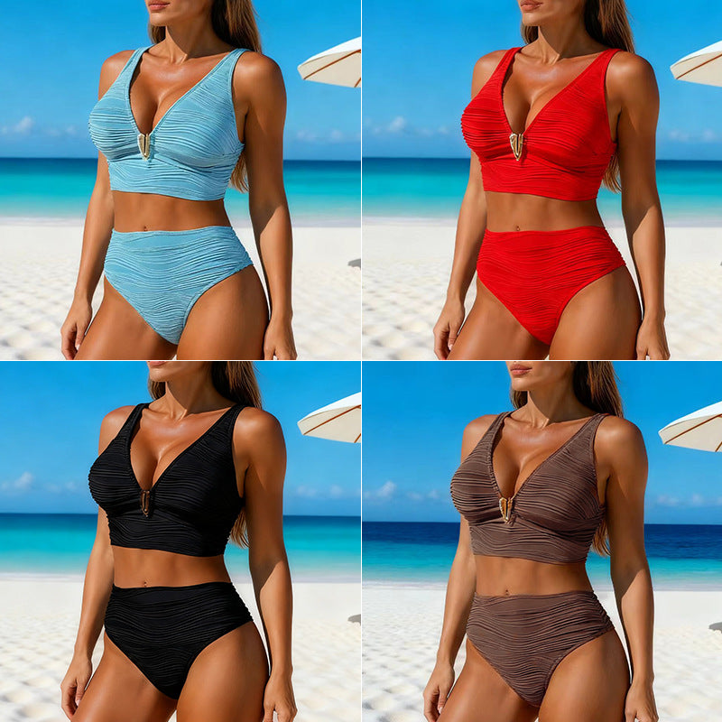 Damen Stütz-Bikini-Set mit elegantem V-Ausschnitt Drune