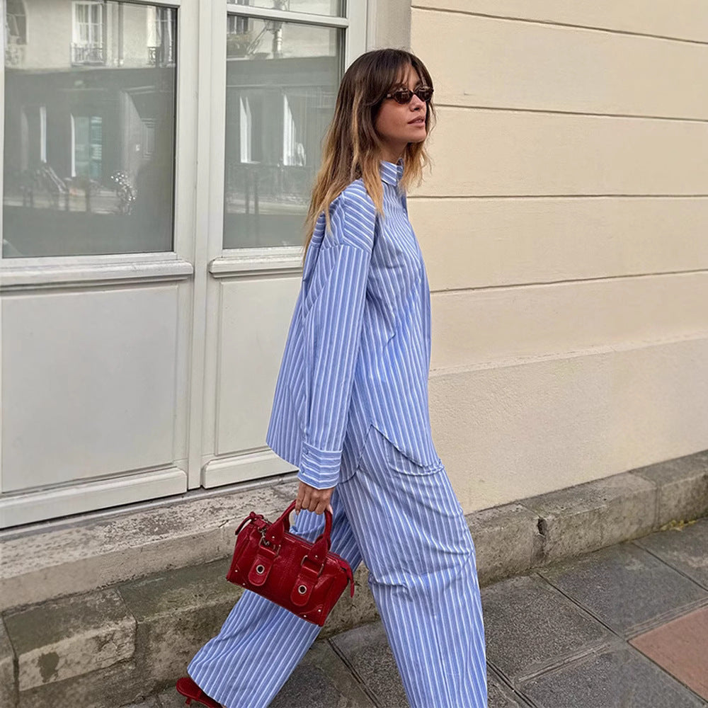 Damen gemütliches und stilvolles Pyjama-Set mit gestreiftem Design Drune