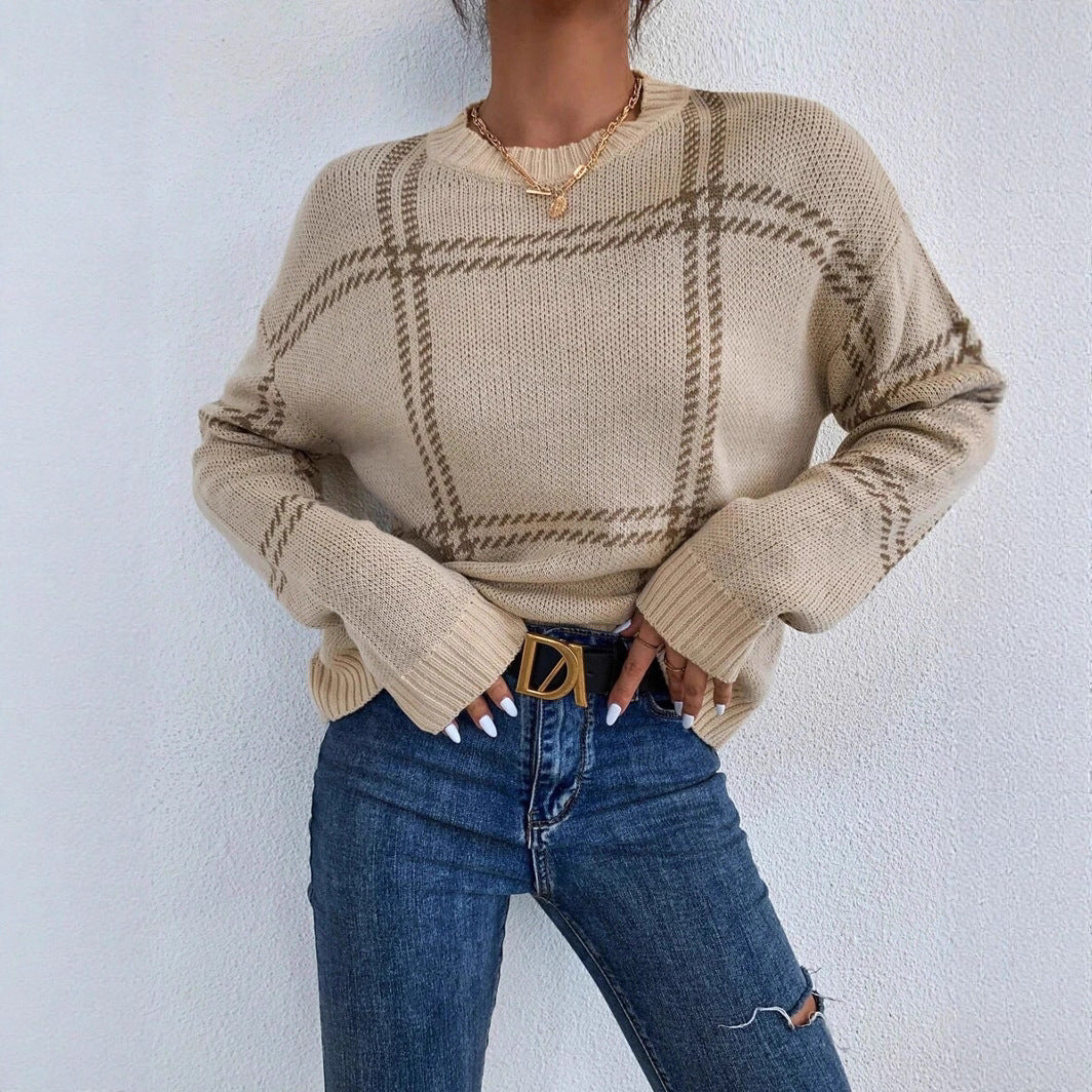 Damen lässiger Pullover mit modernem Karo-Design Drune