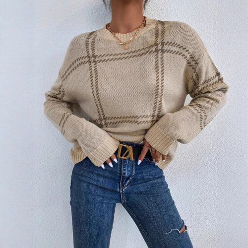 Damen lässiger Pullover mit modernem Karo-Design Drune