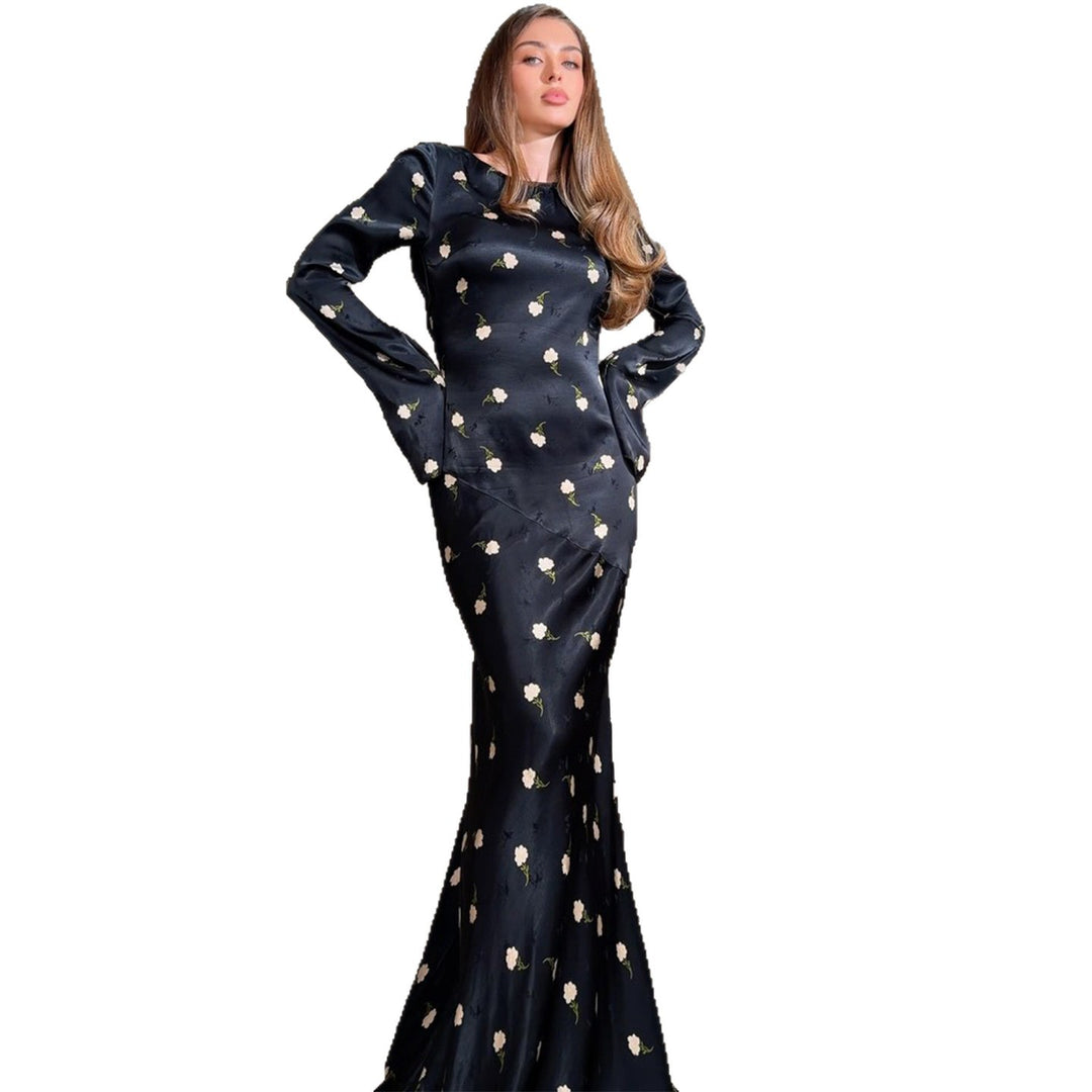 Damen Maxikleid mit elegantem Blumendruck und voluminösen Ärmeln Drune