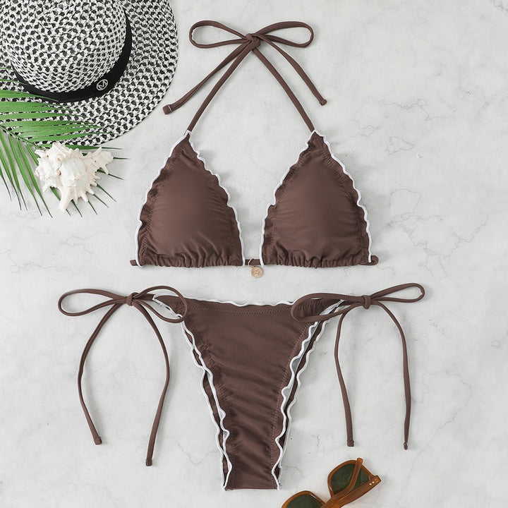 Damen Triangel-Bikini-Set mit verspieltem Rüschendetail Drune