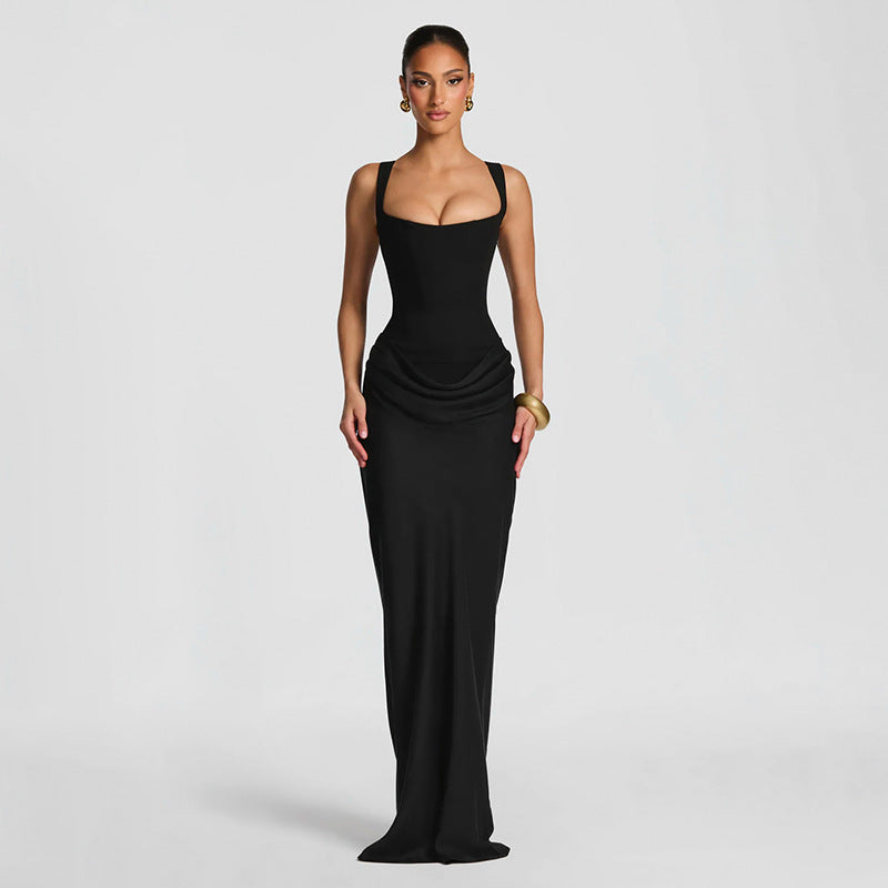 Damen Elegantes Maxikleid mit drapiertem Oberteil und schmalem Schnitt Drune