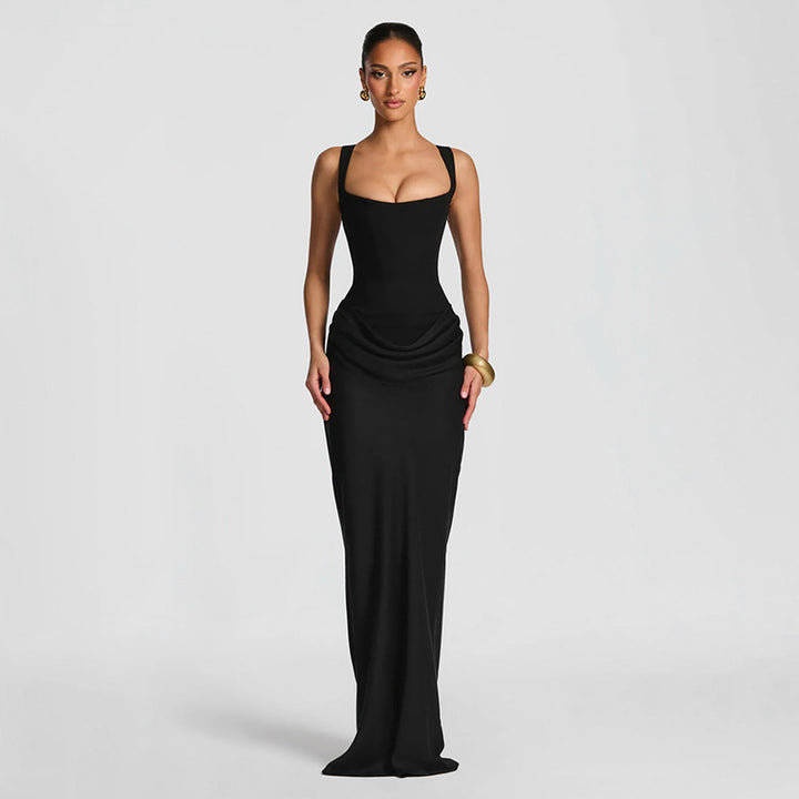 Damen Elegantes Maxikleid mit drapiertem Oberteil und schmalem Schnitt Drune