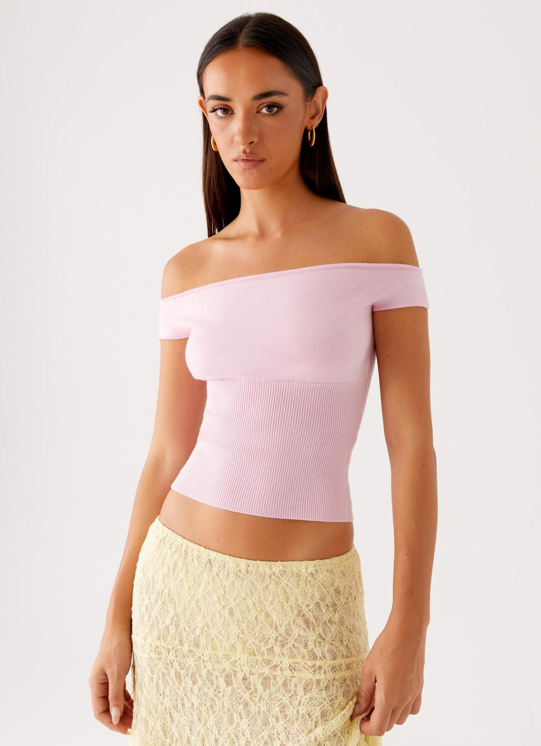 Damen Off-Shoulder Rippoberteil Drune