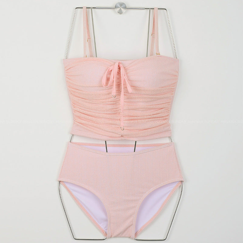Damen Hoch tailliertes Bikini-Set mit gerafftem Oberteil und verstellbaren Trägern Drune
