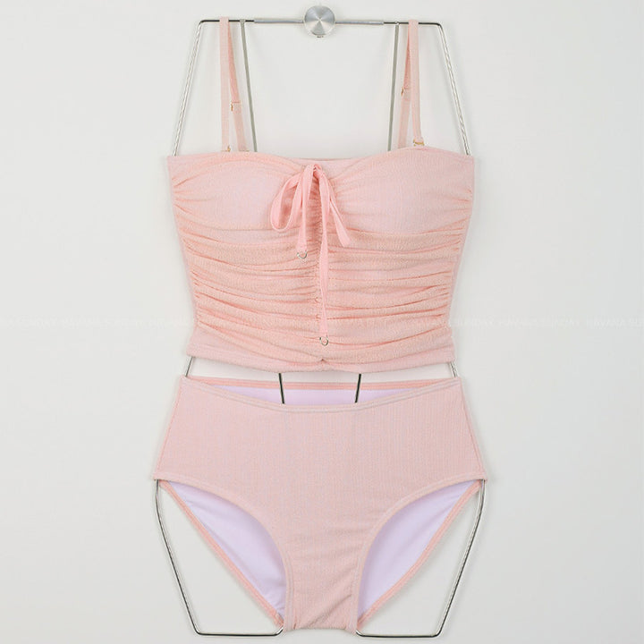 Damen Hoch tailliertes Bikini-Set mit gerafftem Oberteil und verstellbaren Trägern Drune