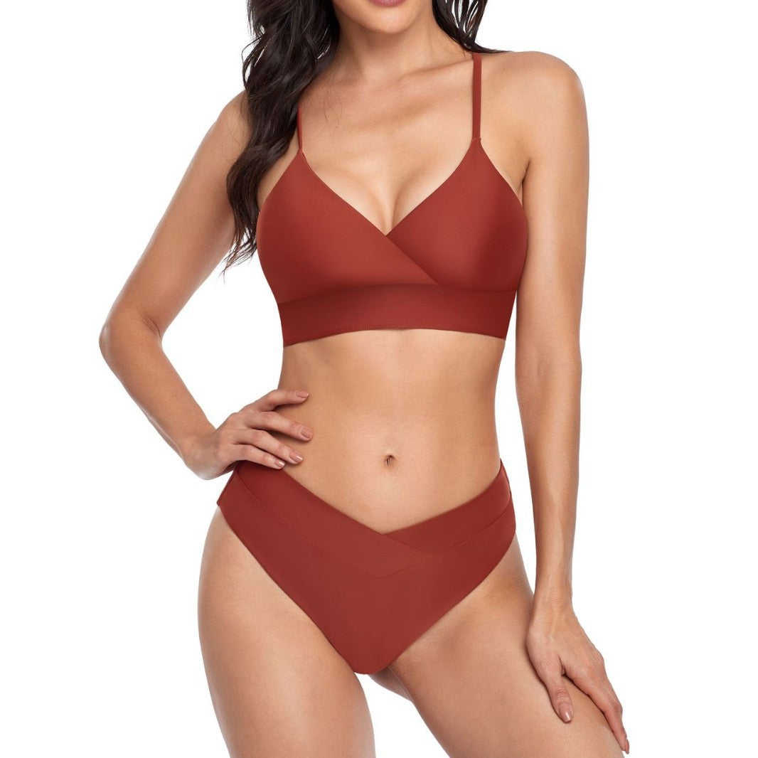 Damen Bikini-Set mit stilvollem Wickeloberteil und hoch geschnittenem Unterteil Drune