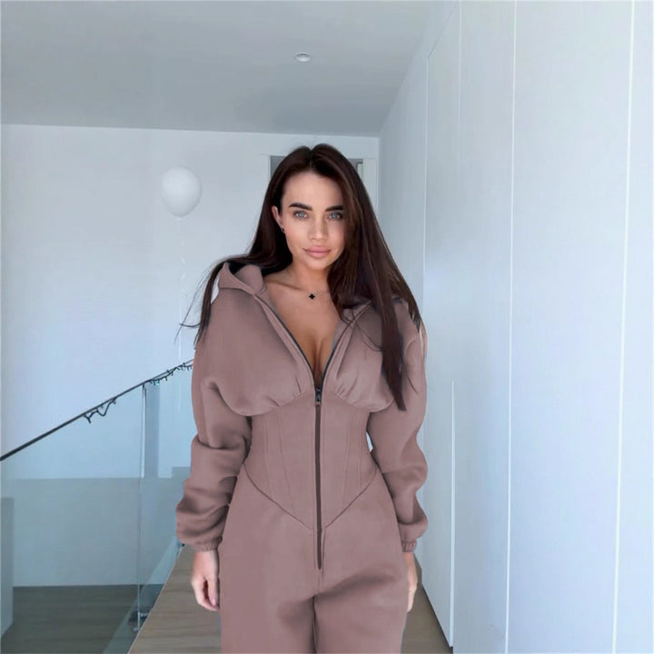 Damen Sportlicher Fleece-Jumpsuit mit hohem Kragen und trendiger Silhouette Drune