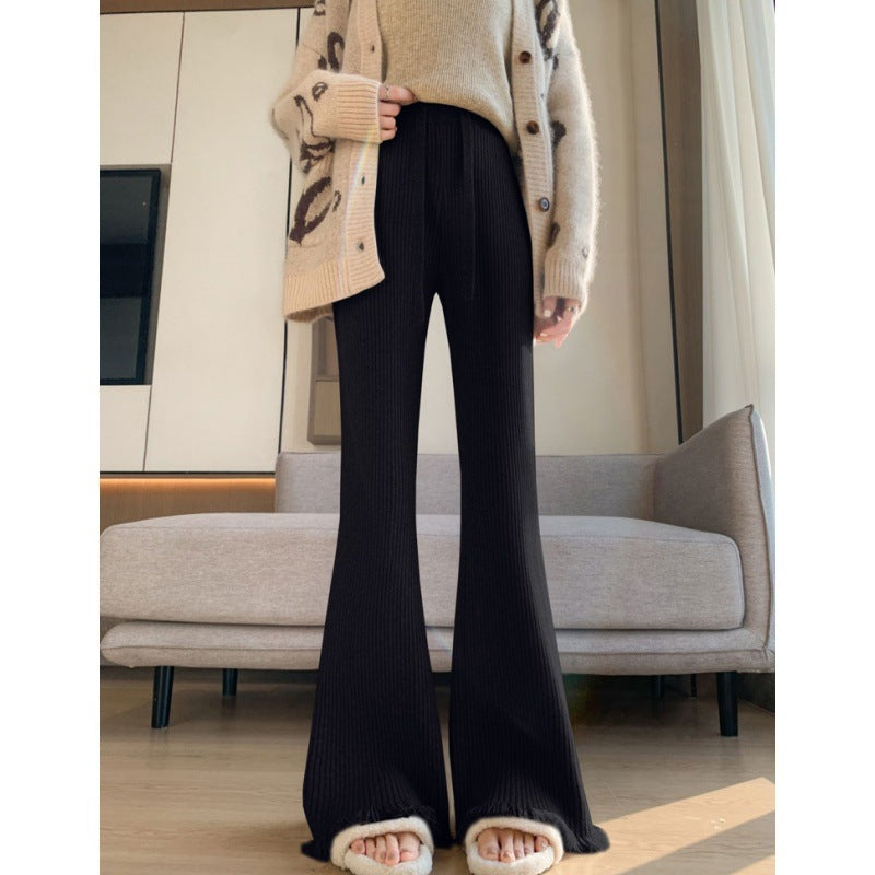 Damen Bequeme Ripp-Strickhose mit weitem Bein Drune